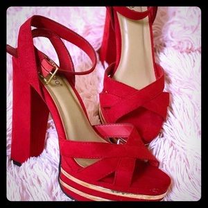 NEW Red Fashion Nova Platform Sandal Heels 6.5